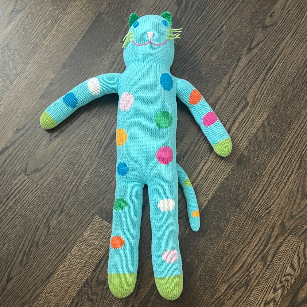 Blabla Bubbles the Cat Regular Size - Blue Polka Dot Knit Cat Plush Toy - Picture 3 of 4